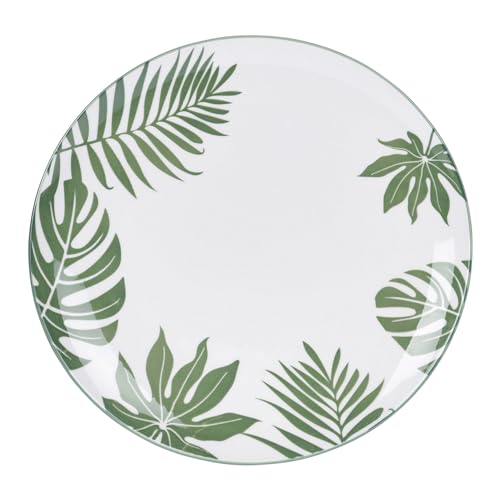 SIAKI Collection Teller Porzellan 26,5cm - Keramik Essteller mit Blätter Motiv - Essgeschirr mit Pflanzenmuster - Speiseteller Kuchenteller Dessertteller Frühstücksteller Plate Weiß Grün von SIAKI Collection