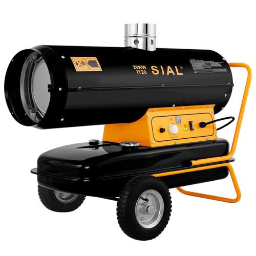 SIAL 20 kW Indirekte Ölheizer Heizkanone Diesel Bauheizer Bautrockner 800 m³/h Heizgebläse 32 L Tank mit Thermostat/Überhitzungsschutz Schwarz IY20 von SIAL