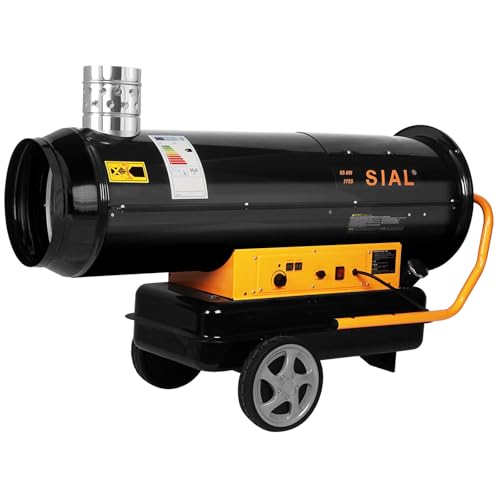SIAL 55 kW Indirekte Ölheizer Heizkanone Diesel Bauheizer Bautrockner 2500 m³/h Heizgebläse 51 L Tank mit Thermostat/Überhitzungsschutz Silber IY55 von SIAL