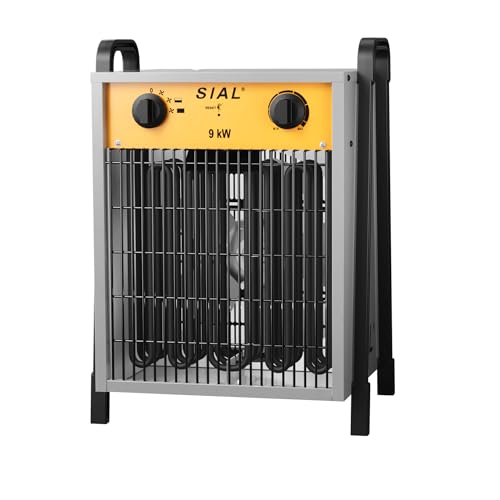 SIAL 9KW Industrie Heizgebläse - Elektroheizer Heizlüfter - Bauheizer Bautrockner - Industrielle Heizstrahler mit 2 Heizstufen - Für Garagen, Werkstätten, Baustellen - DA9 - Silber von SIAL