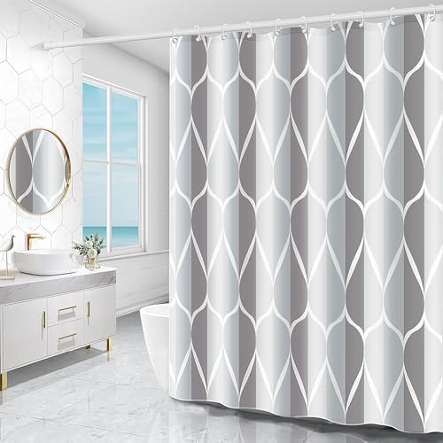 SIAZIH Duschvorhang 180x180cm,Waschbar Anti-Bakteriell Shower Curtains,AntiSchimmel Wasserabweisend Badevorhang, Duschvorhänge Textil Aus Polyester mit 12 Duschvorhangringen und 1 Seil Binden(grau) von SIAZIH