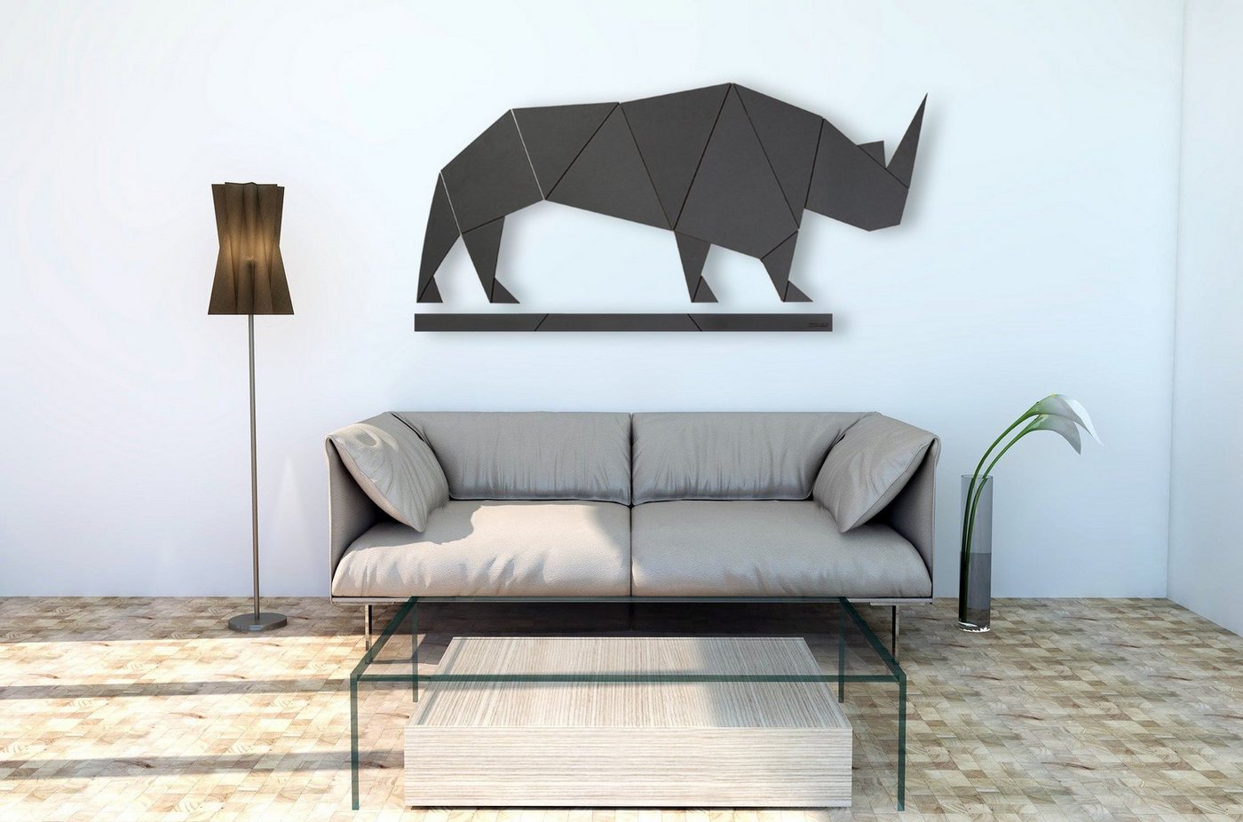 SIBAL Design.Home Wanddekoobjekt Low Poly Silhouette Nashorn" (1,80m lang) (Set, 16-teilig), incl. Klebepads" von SIBAL Design.Home