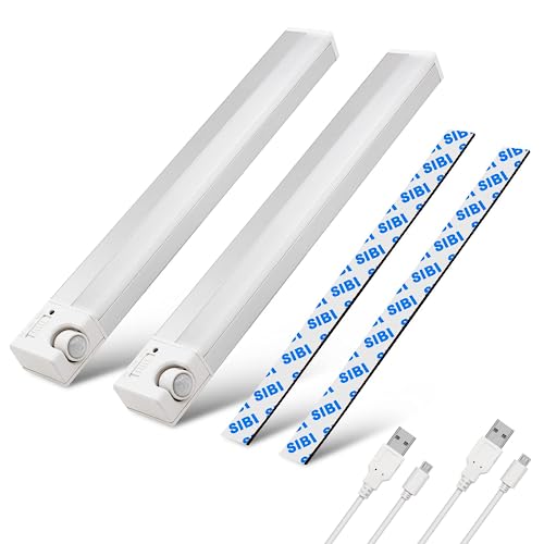 SIBI LED Unterbauleuchte mit Bewegungsmelder, USB Wiederaufladbare Schrankbeleuchtung mit 1800mAh Akku, 30cm×2PCS in Warmweiß 3000k Küchenleuchte Unterbau für Vitrine,Garderobe Schrank Beleuchtung von SIBI LIGHTING