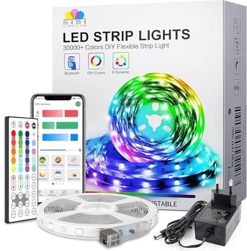 SIBI RGB Led Strip 10m, Led Streifen mit Fernbedienung und App Musik Sync, Dimmbar Farbwechsel Selbstklebend Led Band Lichtband für Zimmer,Küche,Party Deko von SIBI LIGHTING