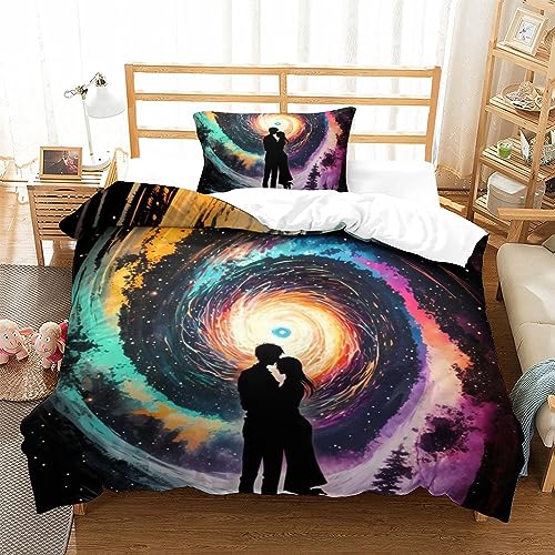 SIBREA Bettbezug-Set Queen Size Love of Galaxy Soft 2-teiliger Quilt Cove Mikrofaser-Kissenbezug mit Reißverschluss für alle JahreszeitenGröße: 135 x 200 cm (1 Bettbezug mit 1 Kissenbezug) von SIBREA