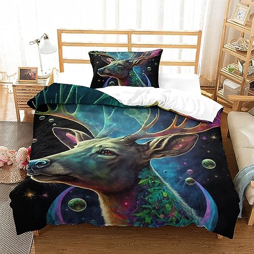 SIBREA Bettwäsche-Set, Cosmic Trippy Deer, Schlafzimmer-Set, 2-teilig, ultraweiche Mikrofaser, Glatte und hautfreundliche Bettdecke für alle Jahreszeiten, von SIBREA