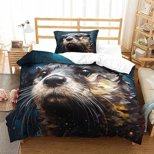 SIBREA Bettwäsche-Set, Otter-Ölfarben-Portrait, zweiteiliges Bettbezug-Set, superfeine Fasern, super gemütlich, langlebig, gemütliches Bett-Set für alle Jahreszeiten, von SIBREA