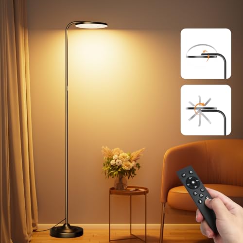 SIBRILLE 36W LED Stehlampe Dimmbar, Superhelle Stehlampe, Moderne Deckenfluter LED mit Fernbedienung, 3000K-6000K Hohe Stehleuchte, Drehbare Leselampe Stehlampe für Wohnzimmer, Schlafzimmer, Büro von SIBRILLE