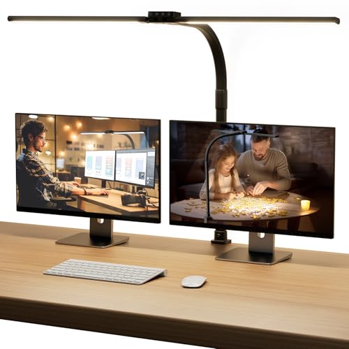 SIBRILLE Schreibtischlampe LED, Doppelkopf Schreibtischlampe Dimmbar, Klemmbar Desk Lamp für Büro, Augenschutz Monitor Lampe Tageslichtlampe, PC Lampe Tischlampe mit Schwanenhals, Schwarz von SIBRILLE