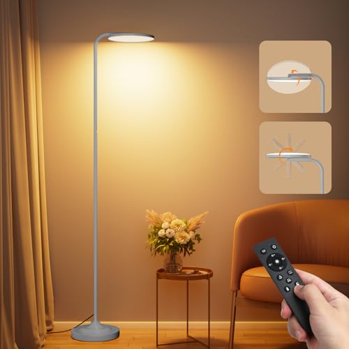 SIBRILLE LED-StehlampeWohnzimmer, 36W Superhelle Moderne StehlampeDimmbar mit Fernbedienung, 3000K-6000K Deckenfluter LED Leselampe Standleuchte Stehleuchte für Wohnzimmer Schlafzimmer Büro, Silber von SIBRILLE