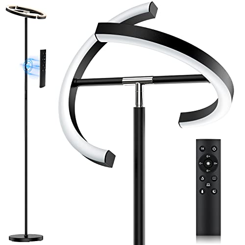 SIBRILLE Stehlampe Wohnzimmer, LED Stehlampe Dimmbar 1300LM Deckenfluter LED Dimmbar mit Fernbedienung 3000K-6000K Leselampe Stehlampe Schwarz, Touch Stehleuchte für Wohnzimmer Schlafzimmer Büro SIBRILLE Stehlampe Wohnzimmer, LED Stehlampe Dimmbar 1300LM Deckenfluter LED Dimmbar mit Fernbedienung 3000K-6000K Leselampe Stehlampe Schwarz, Touch Stehleuchte für Wohnzimmer Schlafzimmer Büro von SIBRILLE