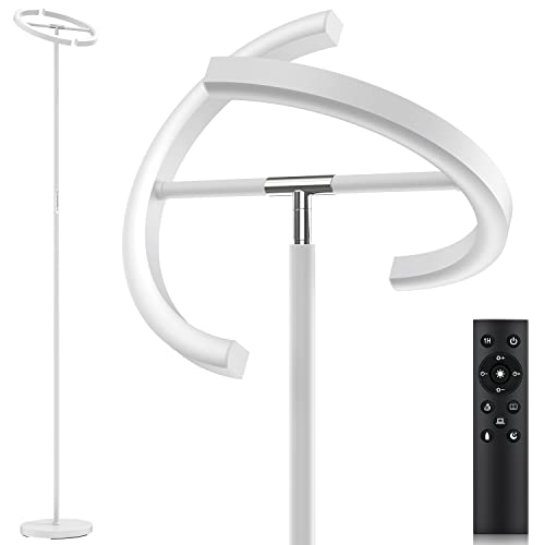 SIBRILLE Stehlampe Wohnzimmer, LED Stehlampe Dimmbar 1300LM Deckenfluter LED Dimmbar mit Fernbedienung 3000K-6000K Leselampe Stehlampe Weiß, Touch Stehleuchte für Wohnzimmer Schlafzimmer Büro von SIBRILLE