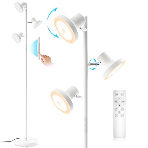 SIBRILLE Stehlampe Wohnzimmer 36W 2500LM Stehlampe LED Dimmbar, Fernbedienung&Touch-Steuerung, 2700K-6500K 3-Licht Leselampe Stehleuchte Moderne Deckenfluter LED Dimmbar für Wohnzimmer Büro, Weiß von SIBRILLE