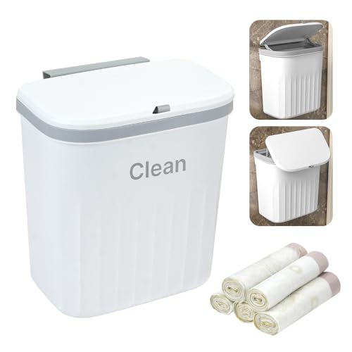 Küchenkorb, 12L hängender Mülleimer mit Deckel, Wand-Mouted Kompostbehälter, Lebensmittelabfall Caddy Mülleimer mit 5 Rollen von Mülltüten für Unter Waschbecken, Schranktür, Küchenschrank, Badezimmer von SICANAUO