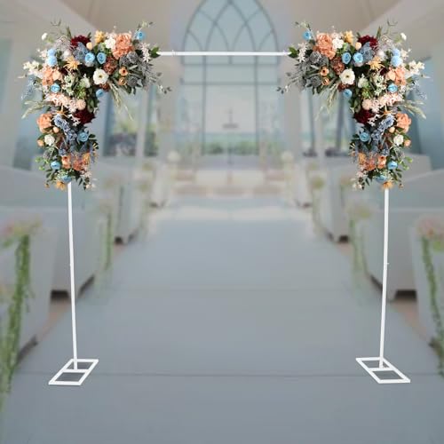 SICHENSH Hochzeit Hintergrund Stand, Quadrat Hochzeitsbogen, Hochzeit Bogen Stand, 2.4x2.4 M Metall Traubogen Hochzeit mit Basen und Stangensatz Abnehmbarer Traubogen Hochzeit (Weiß) von SICHENSH