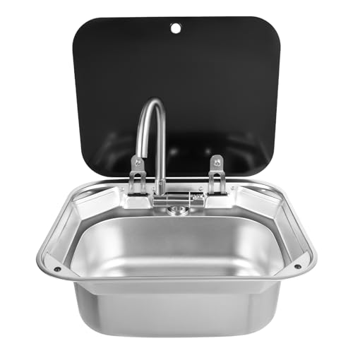 SICHENSH Wohnwagen Waschbecken Set, RV Camping Spüle Bausatz, RV Wohnmobil Spülbecken Edelstahl mit Wasserhahn, Spülbecken Waschbecken Set für Wohnmobil, Camping SpüLbecken, Camping Waschbecken von SICHENSH