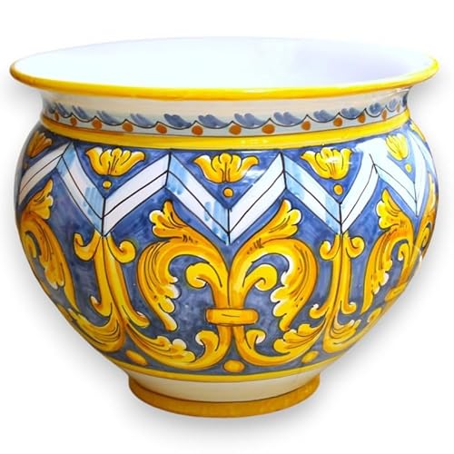 Cachepot Blumentopf aus sizilianischer Keramik, in verschiedenen Größen (1 Stück) Empire- und geometrisches Dekor - Durchmesser 30cm von SICILIA BEDDA CAPACI