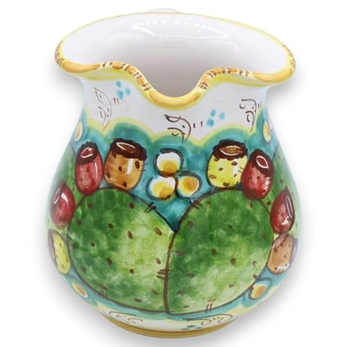Cannata Siciliana, Keramikkrug aus Caltagirone, mit verschiedenen Größen (1 Stück) und Feigenkaktusblatt-Dekoration - Kleine Größe von SICILIA BEDDA CAPACI