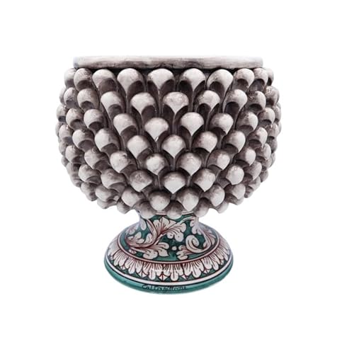 SICILIA BEDDA CAPACI Antike weiße Caltagirone-Vase mit halbem Kiefernzapfen, mit 4 Größenoptionen (1 Stück), Stiel mit weißem Barockdekor - Durchmesser 30cm von SICILIA BEDDA CAPACI
