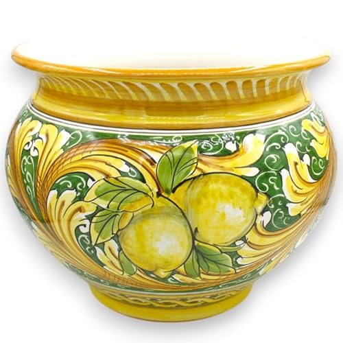 SICILIA BEDDA CAPACI Cachepot Blumentopf, Caltagirone Keramik, Barock und Zitronen Dekoration, grüner Hintergrund - 5 Größenoptionen (1 Stück) - Durchmesser 30cm von SICILIA BEDDA CAPACI