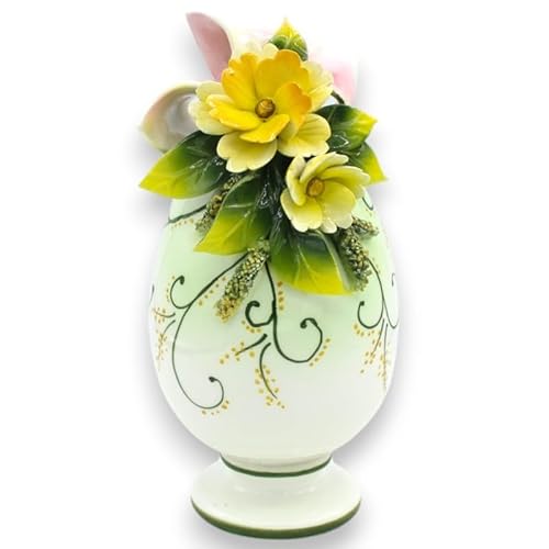 SICILIA BEDDA CAPACI Ei mit Stiel, Feinkeramik, H 23 x 11 cm ca. Anwendung von rosa Band, gelben Blumen und Blättern von SICILIA BEDDA CAPACI