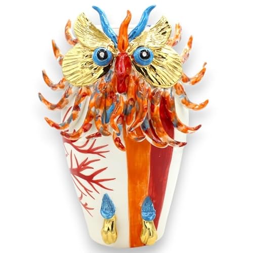 SICILIA BEDDA CAPACI Eulenvase mit Applikationen, DREI Größenoptionen (1 Stück) 24 Karat Goldemaildetails, Korallenzweigdekoration - h 26 cm von SICILIA BEDDA CAPACI