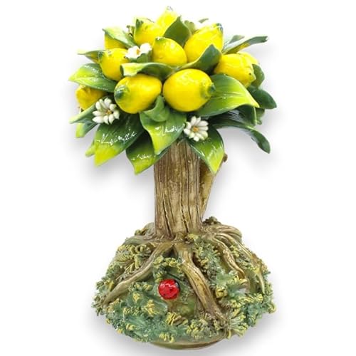 SICILIA BEDDA CAPACI Feiner Zitronen-Bonsai aus Keramik, Zwei Größenoptionen (1 Stück) mit Orangenblüten-Applikationen - H 30 cm von SICILIA BEDDA CAPACI