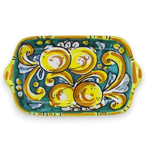 SICILIA BEDDA CAPACI Kleines Caltagirone-Keramiktablett – ca. 20 x 11 cm. (1 Stück) Mit 3 Farboptionen, zufällige Dekoration - Grün von SICILIA BEDDA CAPACI