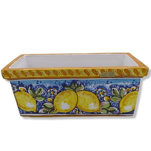 SICILIA BEDDA CAPACI Rechteckige Vasenbox aus Caltagirone-Keramik, Zitronendekor auf blauem Hintergrund, in fünf Größenoptionen – (1 Stück) - L 62 x 27 cm ca. von SICILIA BEDDA CAPACI