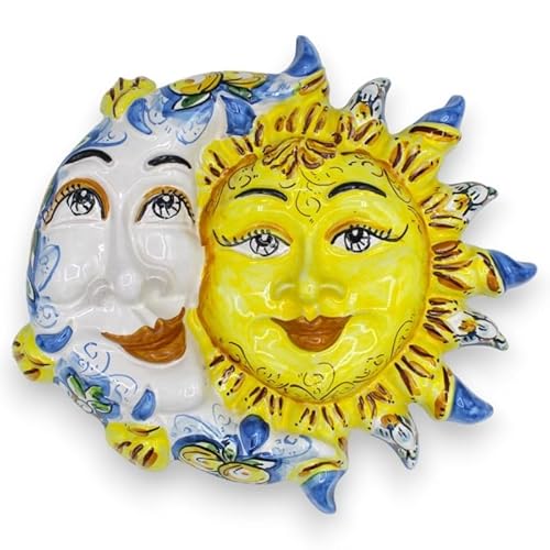 SICILIA BEDDA CAPACI Sonnenfinsternis, Sonne und Mond aus Caltagirone-Keramik – H ca. 30 x 30 cm. mit Zitronen- und Blumendekor auf blauem Hintergrun von SICILIA BEDDA CAPACI