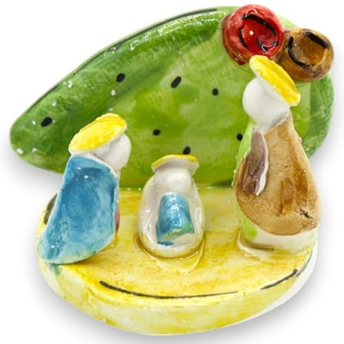 SICILIA BEDDA CAPACI Stilisierte Weihnachtskrippe mit Kaktusfeige, Zwei Größenoptionen (1 Stück) Caltagirone-Keramik - h 5 x L 5 cm von SICILIA BEDDA CAPACI