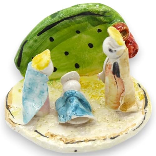 SICILIA BEDDA CAPACI Stilisierte Weihnachtskrippe mit Kaktusfeige, Zwei Größenoptionen (1 Stück) Caltagirone-Keramik - h 6 x L 9 cm von SICILIA BEDDA CAPACI