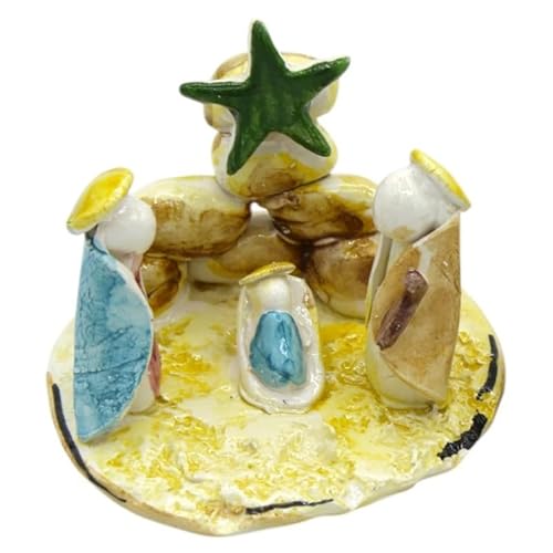 SICILIA BEDDA CAPACI Stilisierte Weihnachtskrippe mit Stern, Zwei Größenoptionen (1 Stück) Caltagirone-Keramik - h 6 x L 9 cm von SICILIA BEDDA CAPACI
