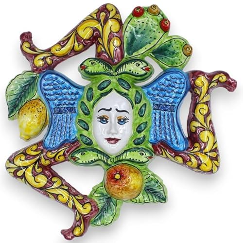 Trinacria aus sizilianischer Keramik – H ca. 30 x 30 cm. Bordeauxfarbener Hintergrund, Fruchtdekoration und Kaktusfeigenblätter Trinacria aus sizilianischer Keramik – H ca. 30 x 30 cm. Bordeauxfarbener Hintergrund, Fruchtdekoration und Kaktusfeigenblätter von SICILIA BEDDA CAPACI