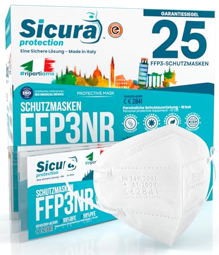 25x FFP3 Maske CE Zertifiziert Filterklasse BFE ≥99% PFE ≥99% FFP2 Masken SANITIZIERTE Einzeln versiegelte Atemschutzmaske CE Hergestellt verpackt in Italien 25x FFP3 Maske CE Zertifiziert Filterklasse BFE ≥99% PFE ≥99% FFP2 Masken SANITIZIERTE Einzeln versiegelte Atemschutzmaske CE Hergestellt verpackt in Italien von SICURA MASCHERINE CHIRURGICHE