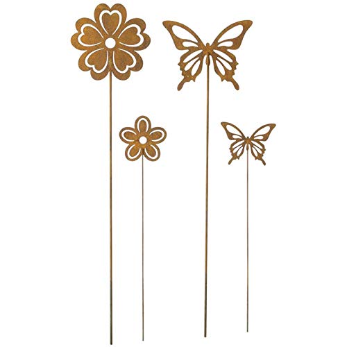 SIDCO Stecker 4 x Blume Blumentopf Schmetterling Rost Deko Garten Blumenstecker von SIDCO