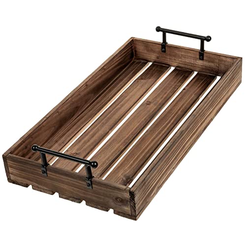 SIDCO Serviertablett Holz Tablett braun Holztablett Dekotablett Metallgriffe 35 cm von SIDCO