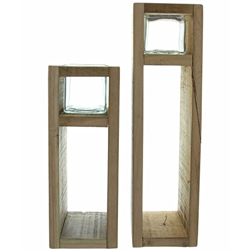 SIDCO Windlichtsäule 2 x Kerzenhalter Holz Bodenwindlicht Teelichterhalter 30 + 40cm von SIDCO