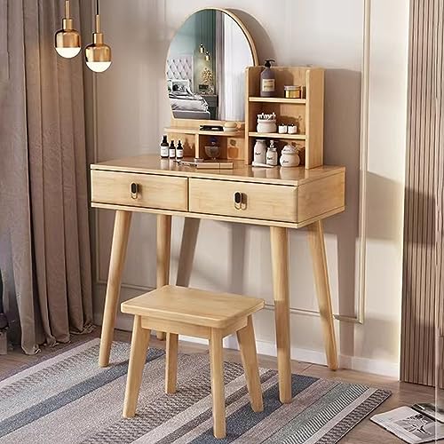 SIDID Schminktisch 80 cm Breit mit Schubladen und Spiegel, Kosmetiktisch mit Hocker und Ablagefächern, Modern Frisiertisch Holz mit Geräuminger Stauraum (Color : A) von SIDID