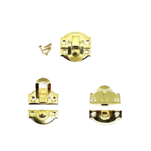 6 Stück dekorative Antik-Messing-Bronze-Silber-goldene Schmucktruhe Geschenk-Weinkiste Holzkoffer Haspe Verschluss + Schraube (A Golden 20 x 21 mm) von SIDIFU