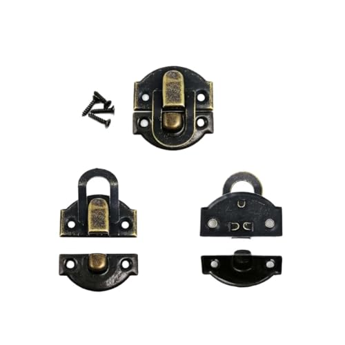 6 Stück dekorative antikes Messing Bronze Silber Golden Schmucktruhe Geschenk Weinkiste Holzkoffer Haspe Verriegelung Knebelverschluss + Schraube (B Bronze 26 x 29 mm) von SIDIFU