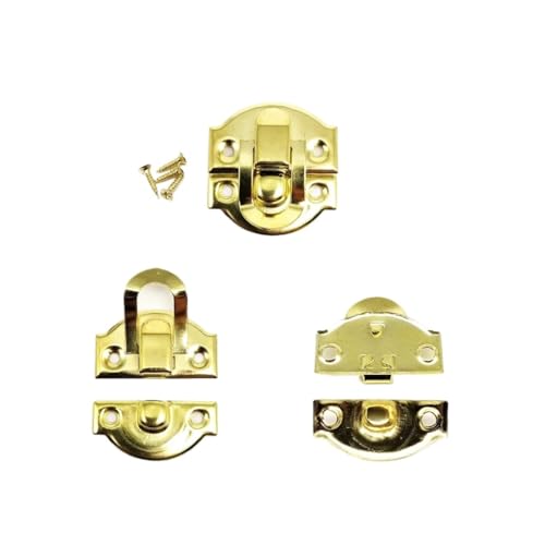 6 Stück dekorative antikes Messing Bronze Silber Golden Schmucktruhe Geschenk Weinkiste Holzkoffer Haspe Verriegelung Knebelverschluss + Schraube (B Golden 26 x 29 mm) von SIDIFU