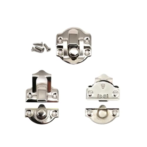 6 Stück dekorative antikes Messing Bronze Silber Golden Schmucktruhe Geschenk Weinkiste Holzkoffer Haspe Verriegelung Knebelverschluss + Schraube (B Silber 26 x 29 mm) von SIDIFU