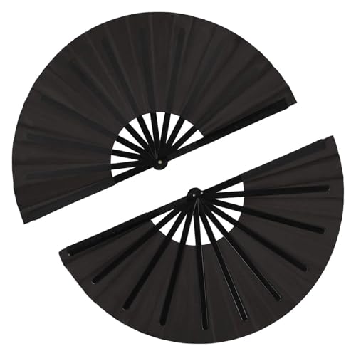 SIDIFU 2 Stück großer faltbarer Ventilator aus Nylontuch Handfächer Chinesischer Kung Fu Tai Chi Fan Schwarz Dekoration Fold Hand Fan von SIDIFU