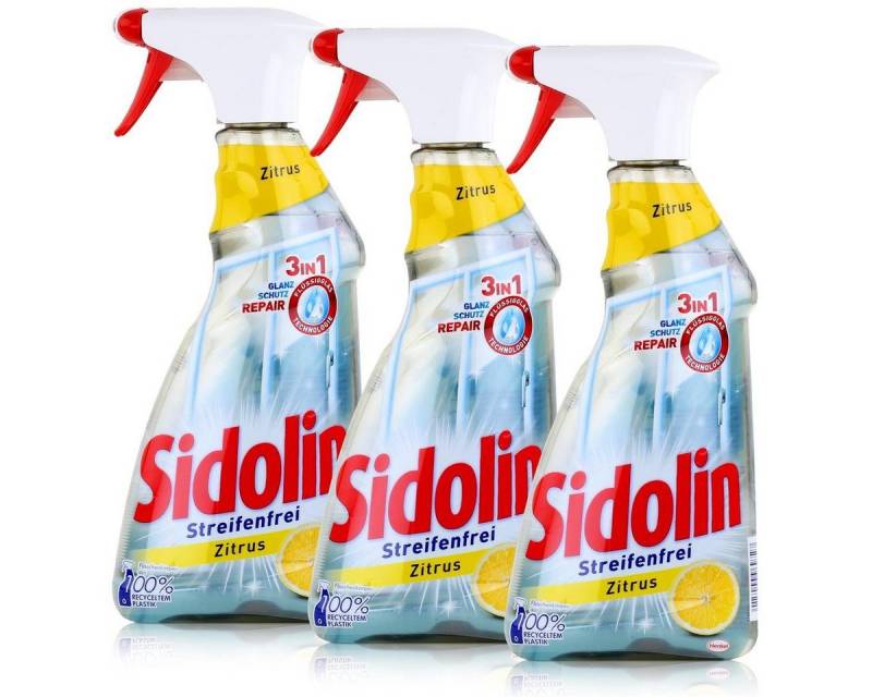 SIDOLIN Sidolin Streifenfrei Zitrus 500ml - Glasreiniger, Fensterreiniger (3er Glasreiniger von SIDOLIN