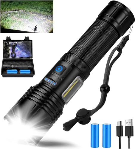 SIDUISDH Taschenlampe LED Aufladbar Extrem Hell, 150000 Lumen Taktische Taschenlampe Starke, Batteriebetrieben USB Taschenlampen, Wasserdicht Flashlight Torch für Outdoor Notfälle Camping von SIDUISDH