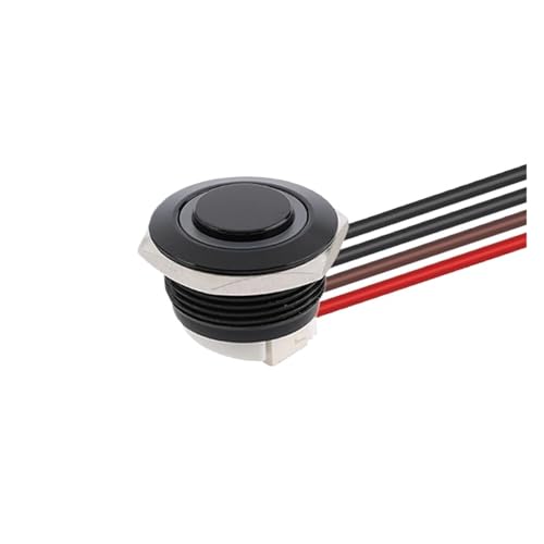 1 Stück 25 mm Druckknopfschalter mit Kabel, Momentary Reset mit LED-Licht, flacher Kopf/hoher Kopf, 6 V, 24 V(Black-High-ring,RED_12-24V) von SIDYEUHB