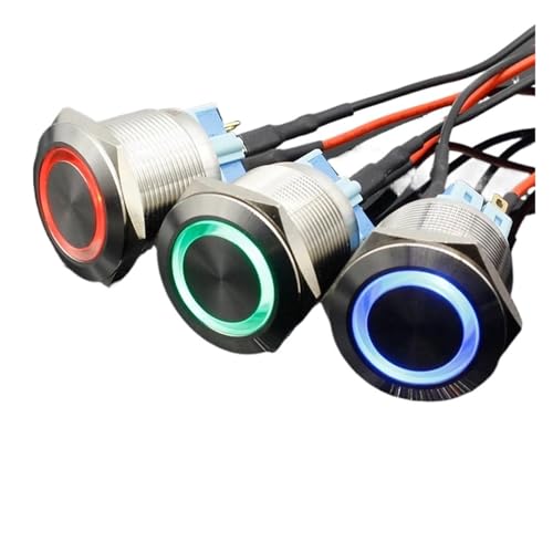 25mm 12V 24V 220V Ring LED Licht Momentary/Rast Druckschalter(White,LOCKING_12V) von SIDYEUHB