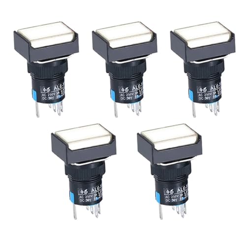 5er-Pack 16 mm rechteckiger Netzschalter mit Licht LA16-J-11D 5-polig LA16-J-11S(White,12V_RESET_1NO1NC) von SIDYEUHB