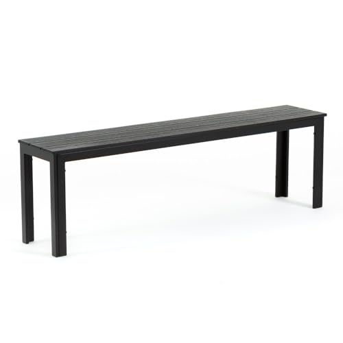 Gartenbank 2-Sitzer mit lackiertem Stahlrahmen und Top mit Latten in Holzoptik aus Polyethylen, Gartenbank für 2 Personen, kompakte Abmessungen 141 x 28,5 x 43 cm – Fiona XL (Anthrazit) von SIEDITI FUORI E DENTRO